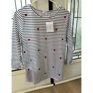 Emily Daniels Women's Black & White Stripes Small Hearts 3/4 Sleeves Size Med